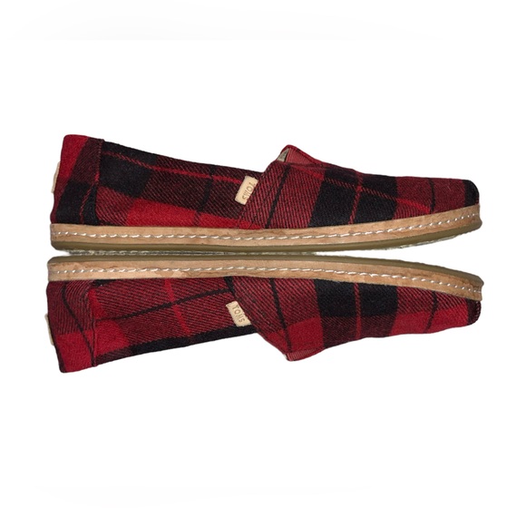 Toms Shoes - TOMS Red Plaid Felt on Leather Shoes Size 9W